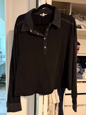 Women’s Black Long-Sleeve Polo Top
